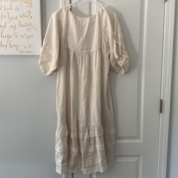 120% Lino Linen Esterino Dress Linen Maxi balloon sleeves bohemian romantic - Picture 11 of 14